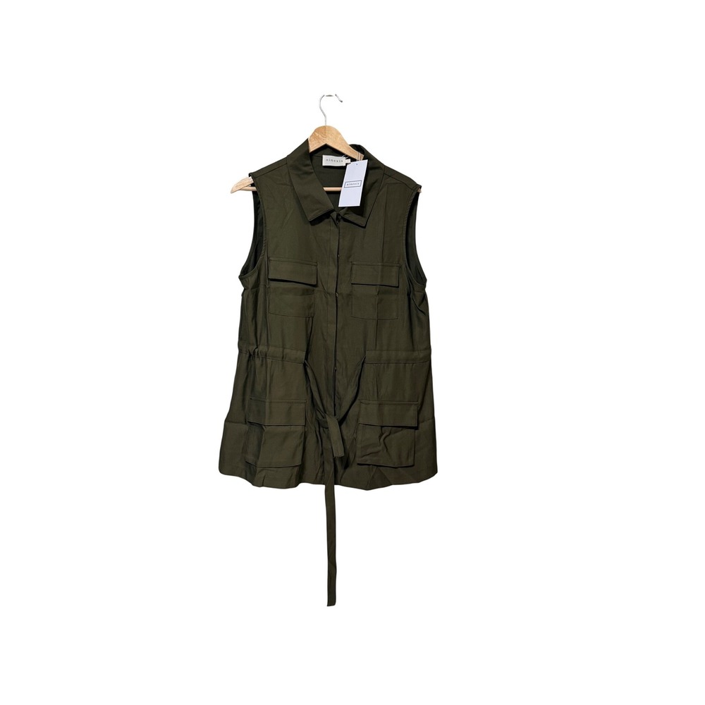 Ninexis Womens Olive Green Utility Vest Sleeveless Button Up Cargo Pocket L NEW - Picture 2 of 9
